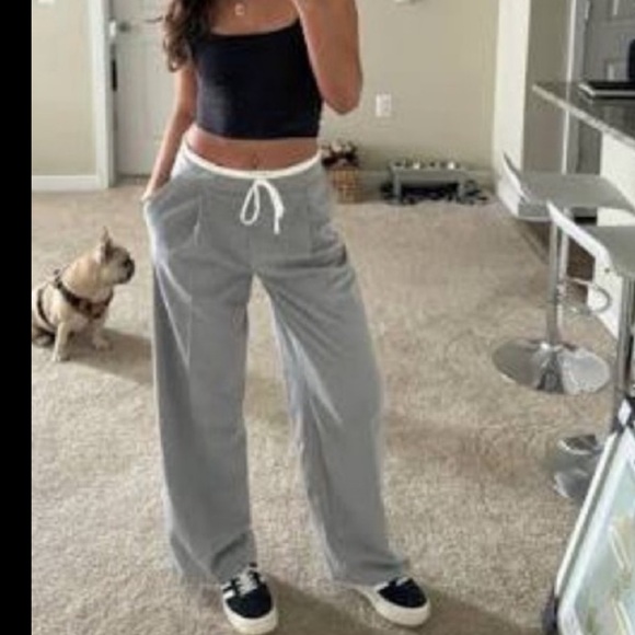 Zara Wide-Leg Light Gray Double Waisted Drawstring Pants - Picture 3 of 15